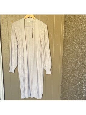 One Grey Day Long Open-Front Cable Knit Cardigan Sweater - Cream Size XS
